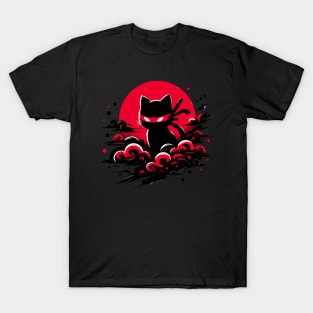 Cool Ninja Black Cat Japanese Retro Vintage Style T-Shirt